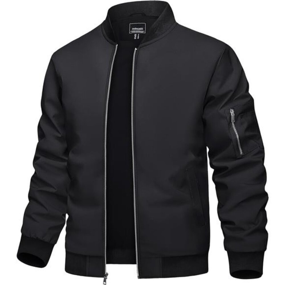 Mens Bomber Jacket Lightweight Casual Windbreaker Zip Up Coat Multi Pocket Sprin